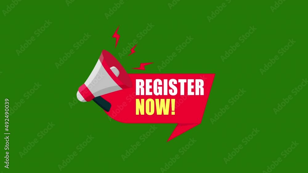 Poster megaphone label with register now. megaphone banner.4k motion animation