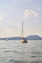 Sailboat preparing to sail on the lake