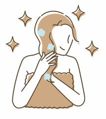 Fototapeta premium 髪の毛の美しい女性のシャンプーイラスト