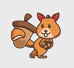 cute squirrel bring nuts for stocks. animal flat cartoon style illustration icon premium vector logo mascot suitable for web design banner character