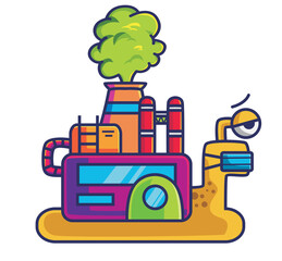 cute snail shell factory pollution wearing mask. Animal cartoon Isolated Flat Style Sticker Web Design Icon illustration Premium Vector Logo mascot character