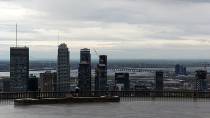 Naklejka premium Panoramic view of the city center of Montreal from the Mount Royal Chalet’s lookout, west of Downtown Montreal in Quebec, Canada