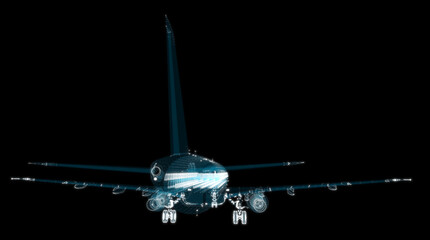 Airliner consists of luminous lines. Transport and technology concept