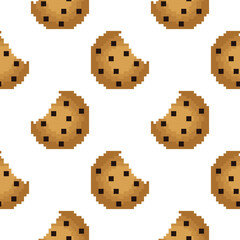 seamless pattern of cookies in pixel style on white background