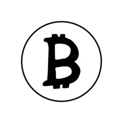 coin with bitcoin symbol hand drawn in doodle style. vector, line art, nordic, scandinavian, minimalism, monochrome. icon, sticker. money.