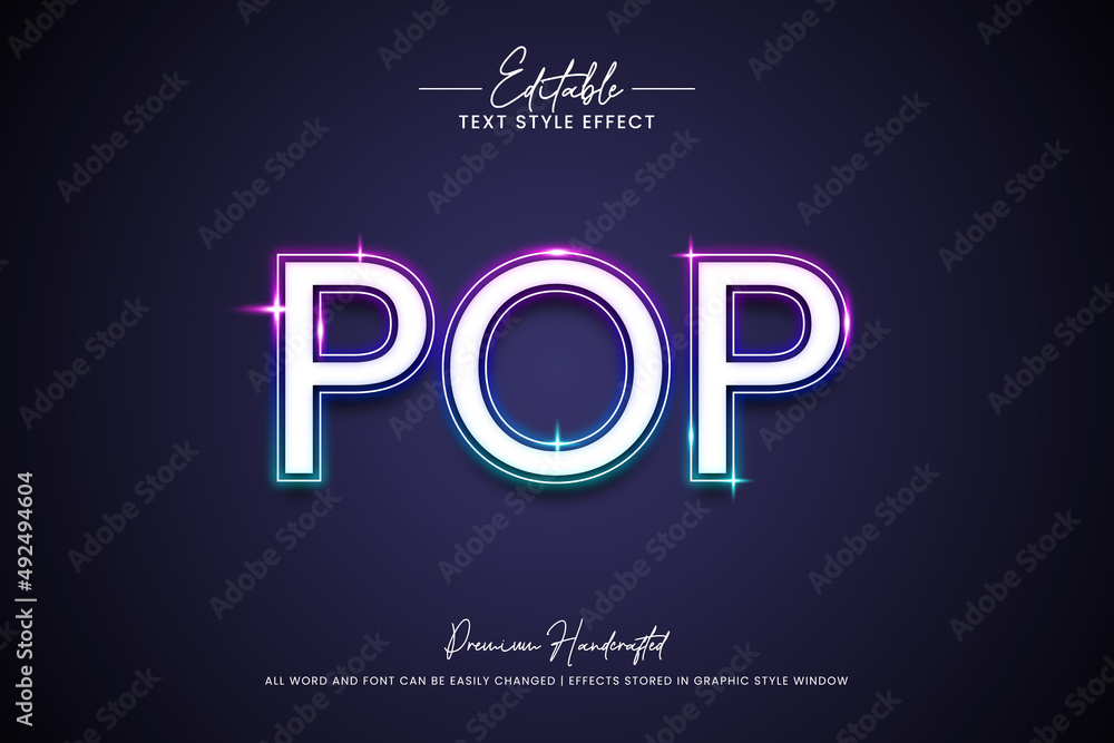 Poster neon pop 3d text style effect. editable illustrator text style.