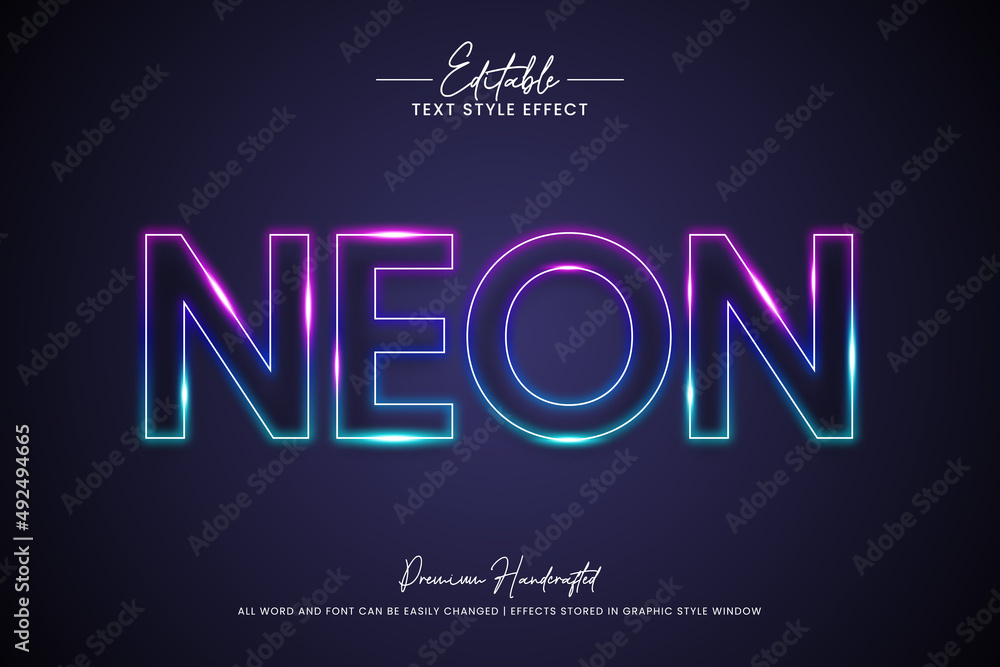 Fototapete neon light 3d text style effect. editable illustrator text style.