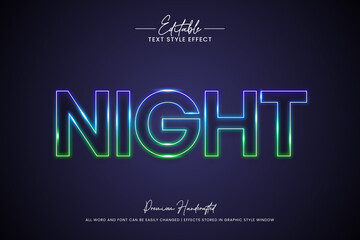 Night neon light 3d Text Style Effect. Editable illustrator text style.
