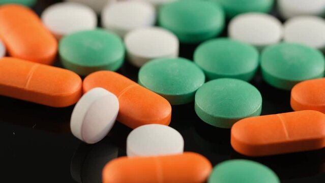 Pills rotating. Medicine, pills and tablets.Close-up View Medical Pills.