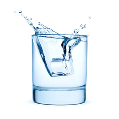 Glass of water with splash, isolated on white.