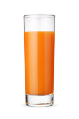Carrot juice glass isolated on white.