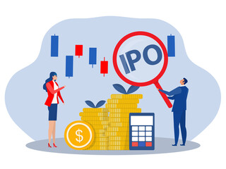 IPO, initial public offering. people Investing strategy Concept ,Flat vector illustration.