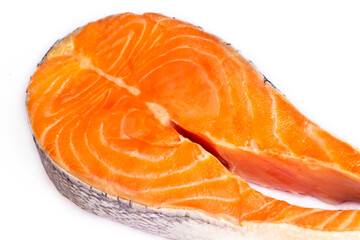 Steak fish salmon isolated on white backgrounds.