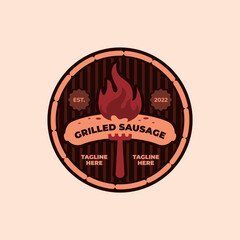 Fototapeta premium Grilled sausage retro emblem logo