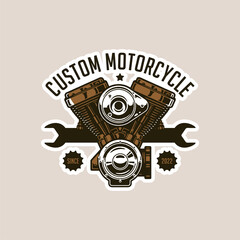 Motorcycle machine retro label logo