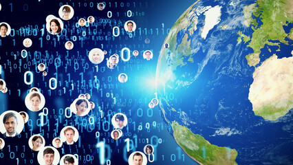 Multinational people and global communication network concept. Social media.