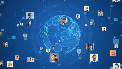 Multinational people and global communication network concept. Social media.