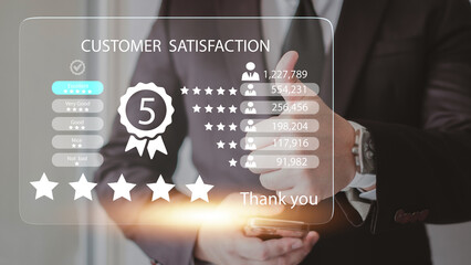 Customer review satisfaction feedback survey concept, User give rating to service experience on...