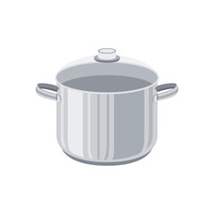 Metal pot in flat design. Vector illustration.