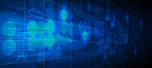 Technology background, color and waves of the future line and text.