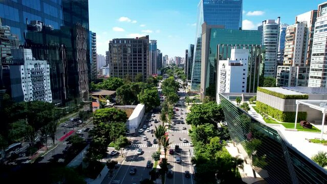 Faria Lima Avenue At Sao Paulo Brazil. Metropolis Downtown Landscape. Cityscape Of Metropolis Architecture. Brazilian Cityscape Aerials. Cityscape Outdoors Urban Aerials. Sao Paulo Brazil.