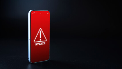 Hacker security cyber attack smartphone. Digital mobile phone isolated on black. Internet web hack...