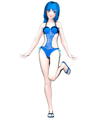 3D comics cosplay anime girl in swimsuit.
