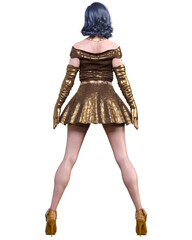 Beautiful woman in short evening mini dress.