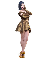 Beautiful woman in short evening mini dress.