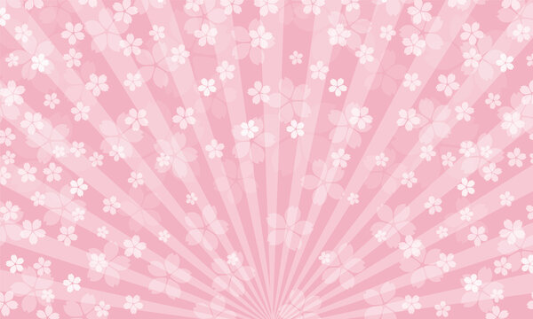 春のイメージの桜のイラスト　集中線背景　ピンク　桜吹雪　花満開バックグラウンド