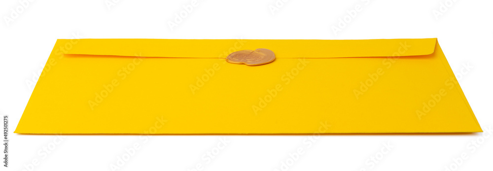 Wall mural yellow envelope isolated on white background