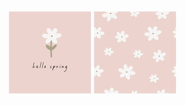 Cute cartoon spring flowers. Awesome vector print and seamless pattern