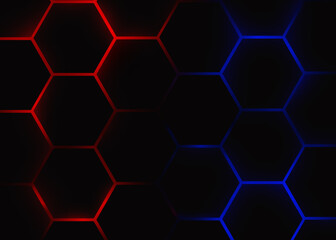 hexagon abstract wth blue and red background