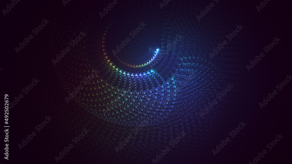 Poster 3d rendering abstract blue fractal light background