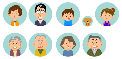 四世代家族の上半身　怒りの表情のアイコン
