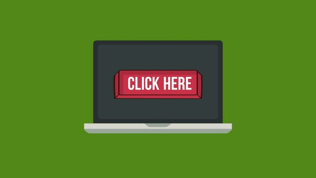 click here with cursor button animation.button on laptop screen.4K motion animation