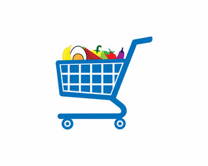 Basket with vegetables, food basket Logo. Natural and healthy Food Shopping Design  Template.