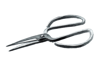 Scissors, Hand drawn watercolor illustration isolated on white background