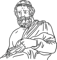 Plato Greek Philosopher Hand drawn line art Portrait Illustration