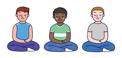 Cartoon cute man meditate vector.