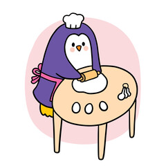 Cartoon cute penguin cooking vector.