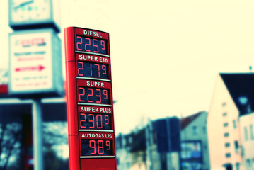 Tankstelle in Deutschland und hohe Preise für den Kraftstoff - obrazy, fototapety, plakaty