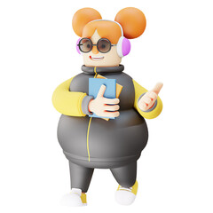 Cheerful 3D Funny Girl Cartoon Picture having a colorful book