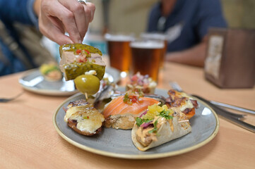 Closeup of spanish tapas - pintxos