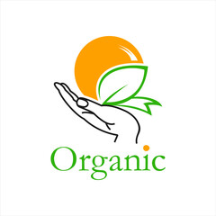 organic leaf and rise in hand logo 