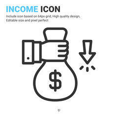Income icon vector with outline style isolated on white background. Vector illustration earning sign symbol icon concept for business, finance, industry, company, apps, web and project
