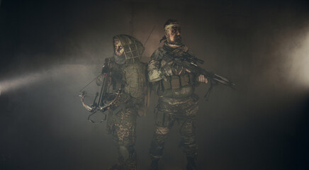 Fototapeta premium Fighters with crossbows. Apocalypse