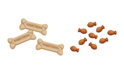 Snacks for pet animals. Food for cats and dogs cartoon vector illustration