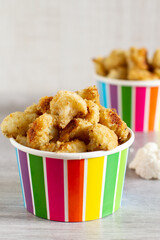 Healthy vegetarian cauliflower popcorn, snacks ready to eat