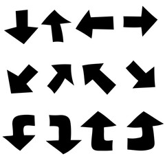 手書き風の矢印のイラスト素材　セット　モノクロ